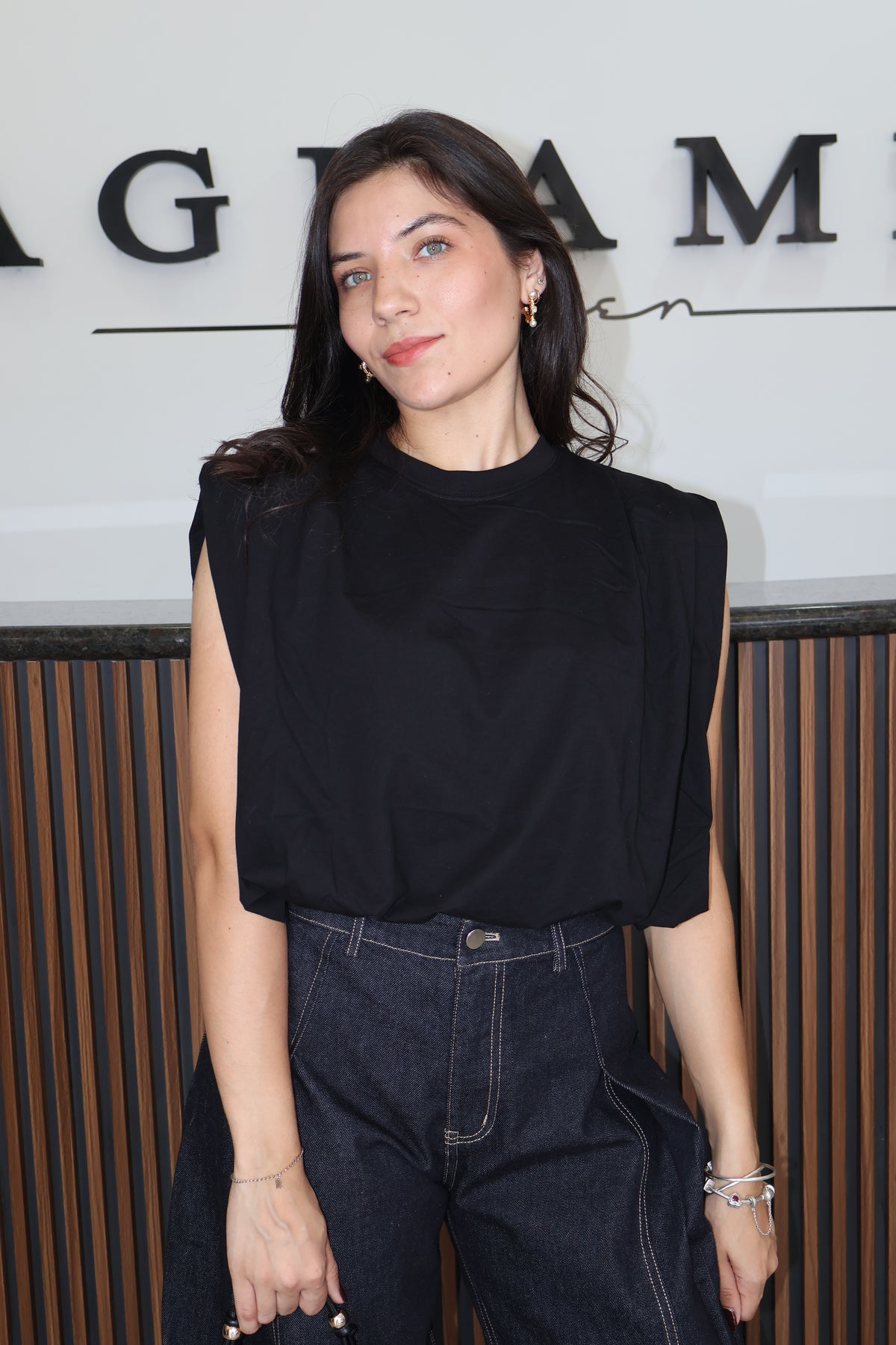 Ballon top blouse black