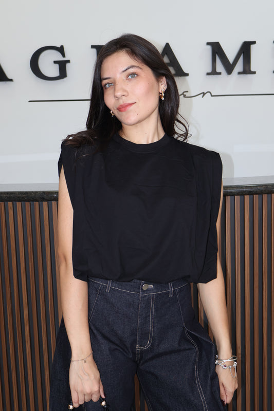 Ballon top blouse black