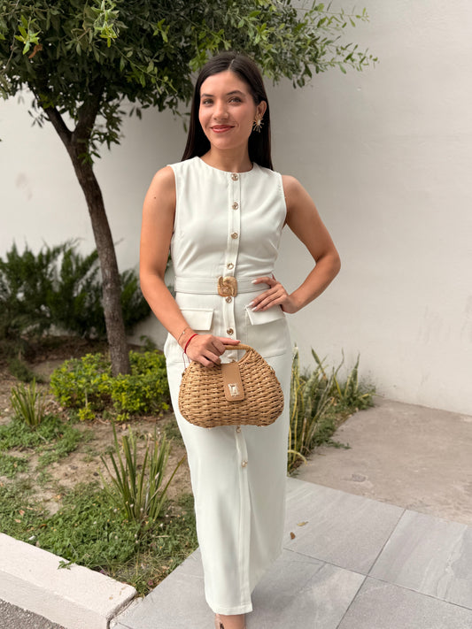 Vestido cream con cinto