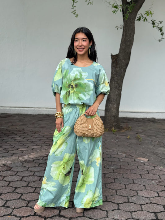 Set verde/azul flores