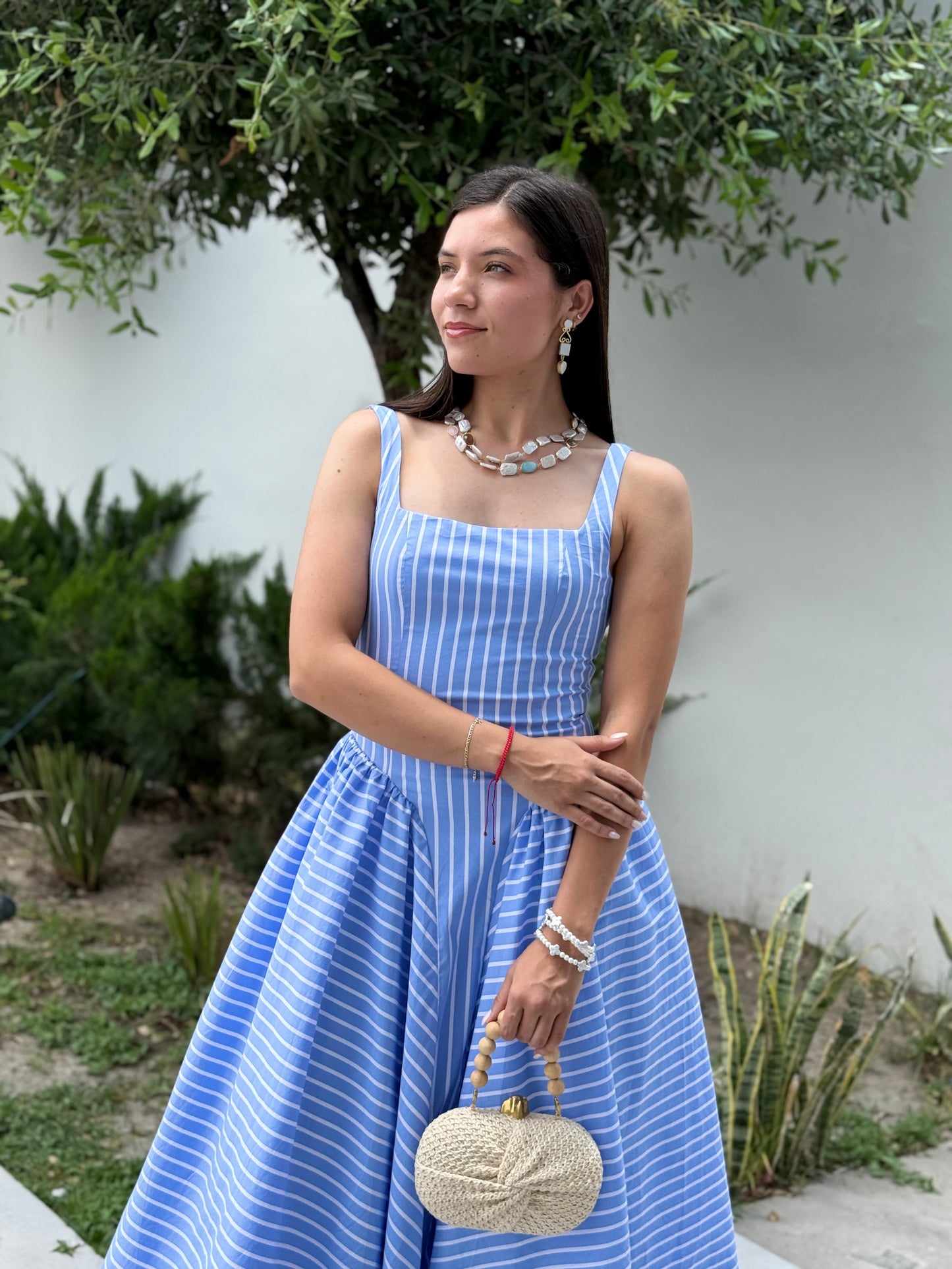 Vestido rayas celeste corte A