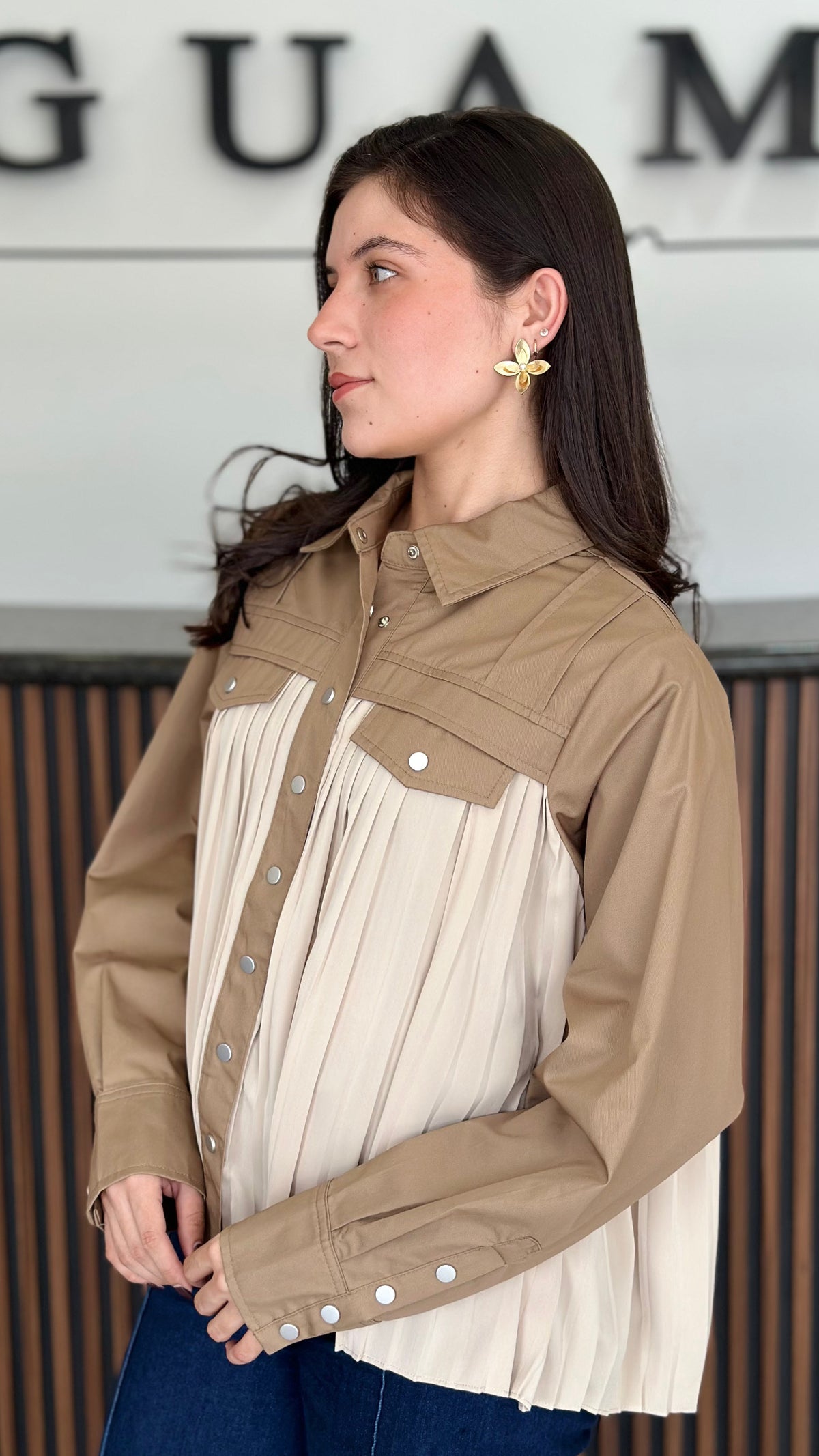 Button up shirt light brown beige