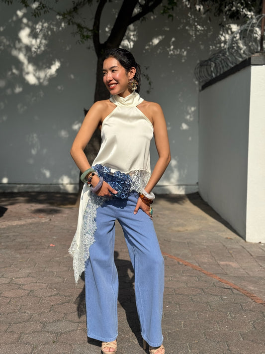 Blusa satin encaje