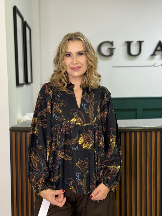 Blusa Verde Estampada de Corte Suelto