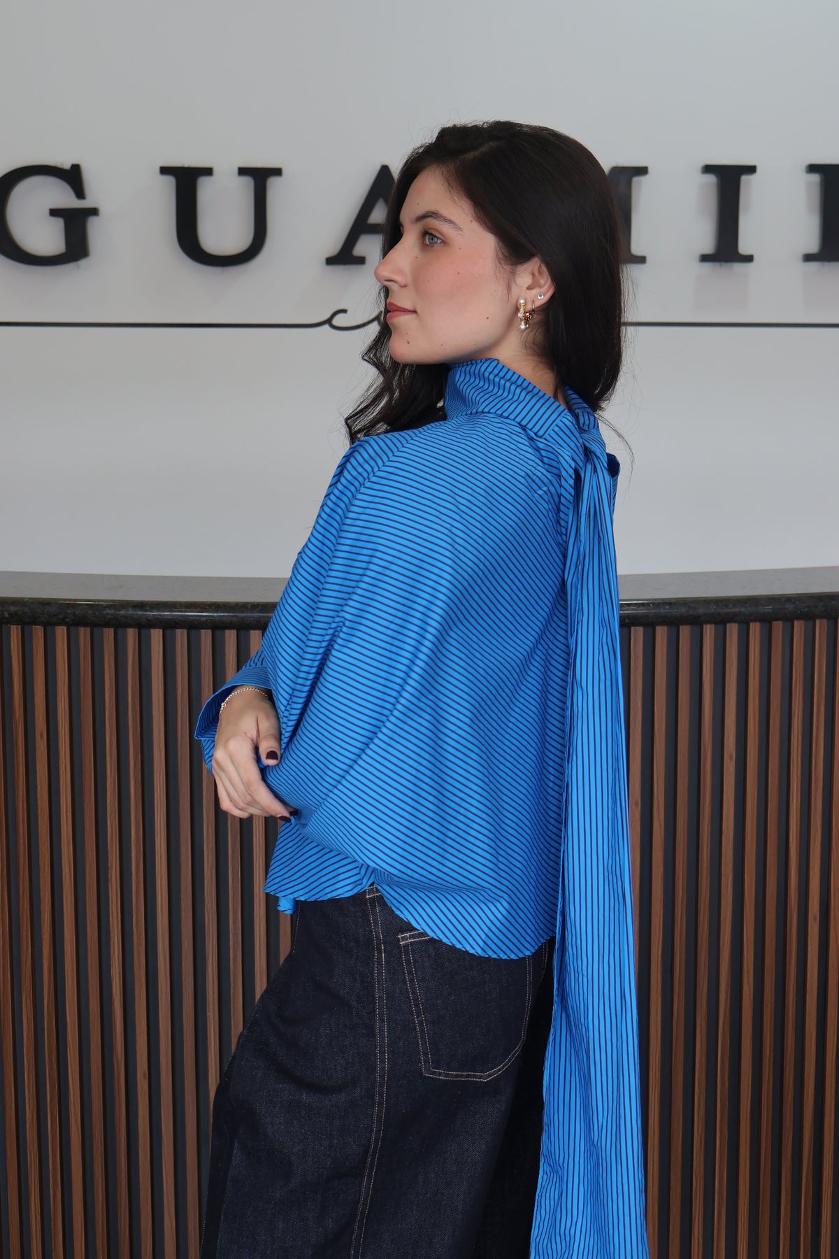 Satin blouse blue/burgundy