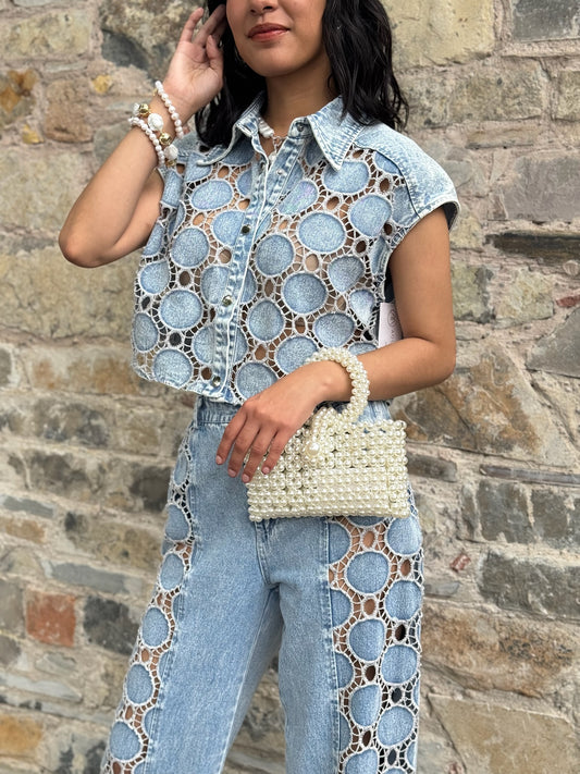 Conjunto mezclilla top
