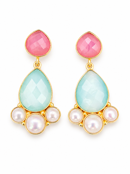 Aretes Dual Drop Pearl Accent