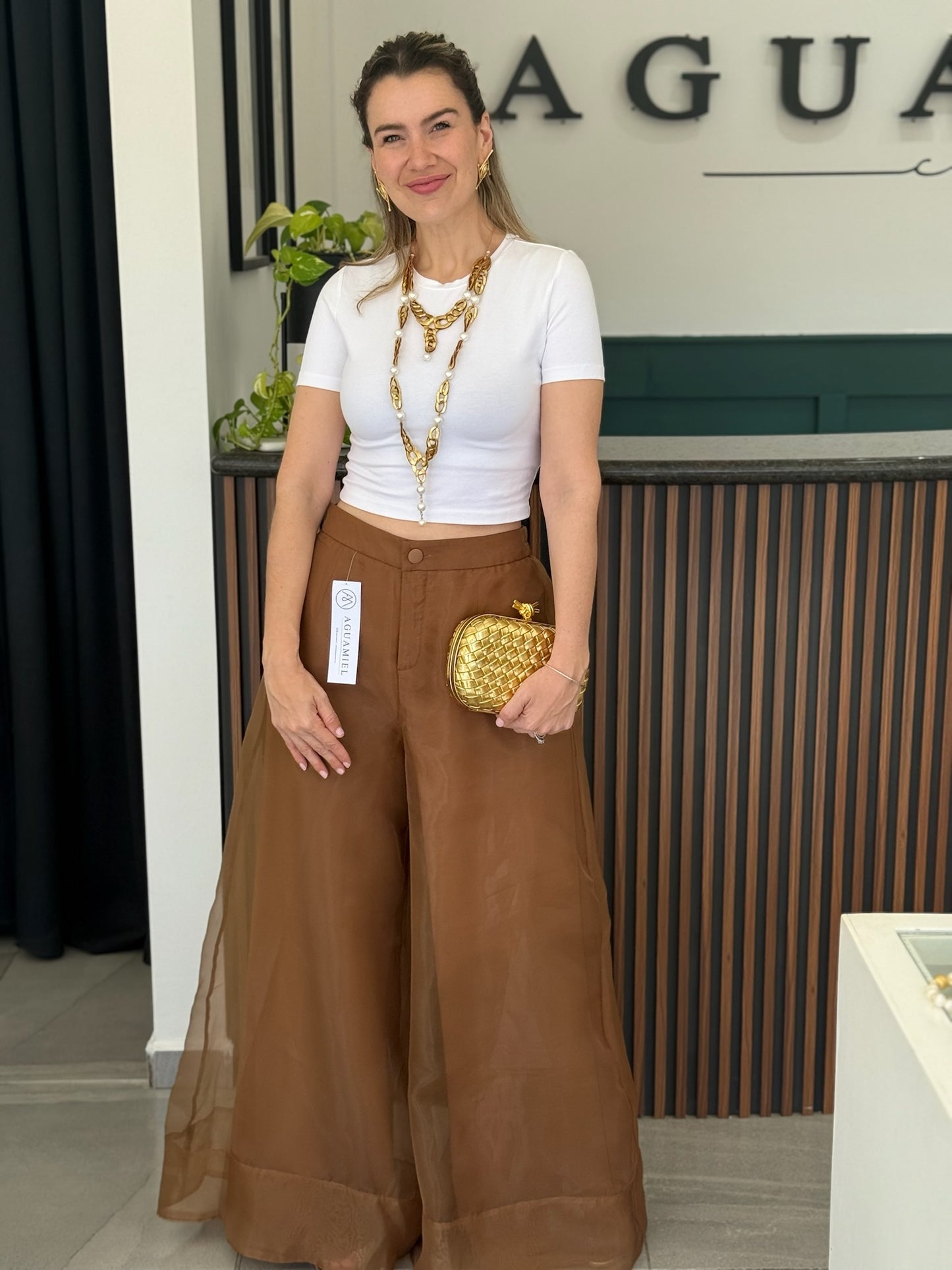 Pantalon Suede Wide Camel