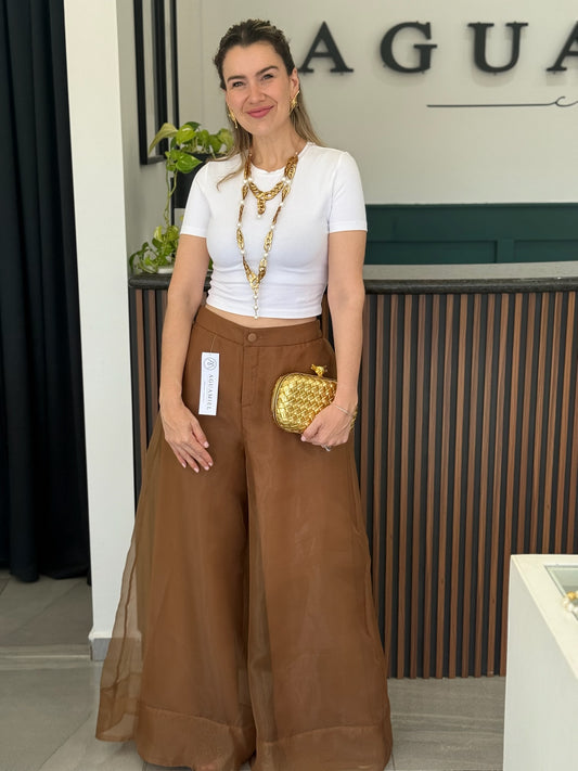 Pantalon Suede Wide Camel