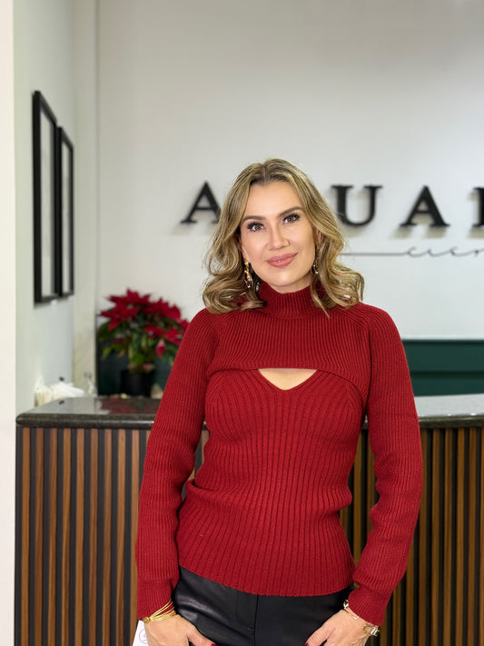 Suéter Knit Rojo con Cut-Out