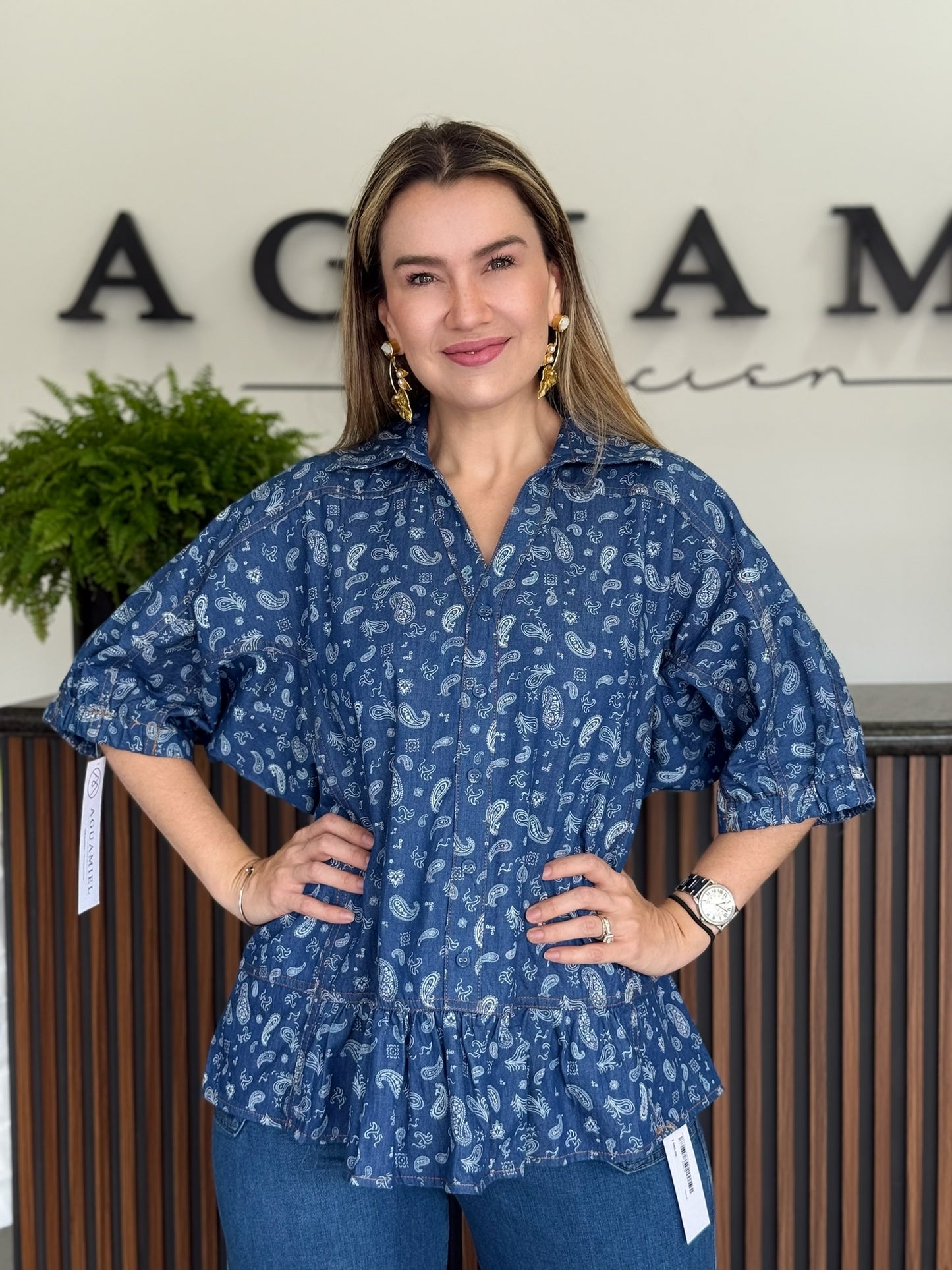 Blusa Denim Bloom
