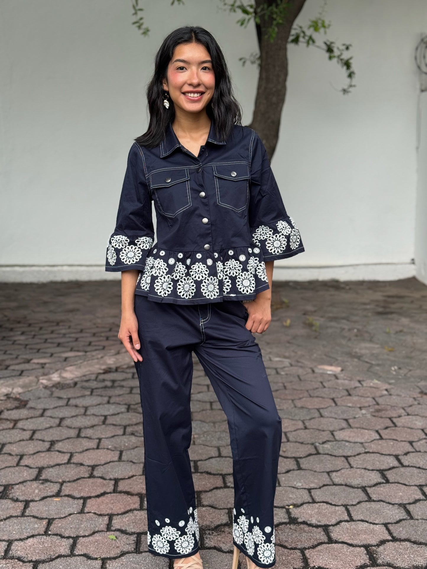 Set jean navy/flowers