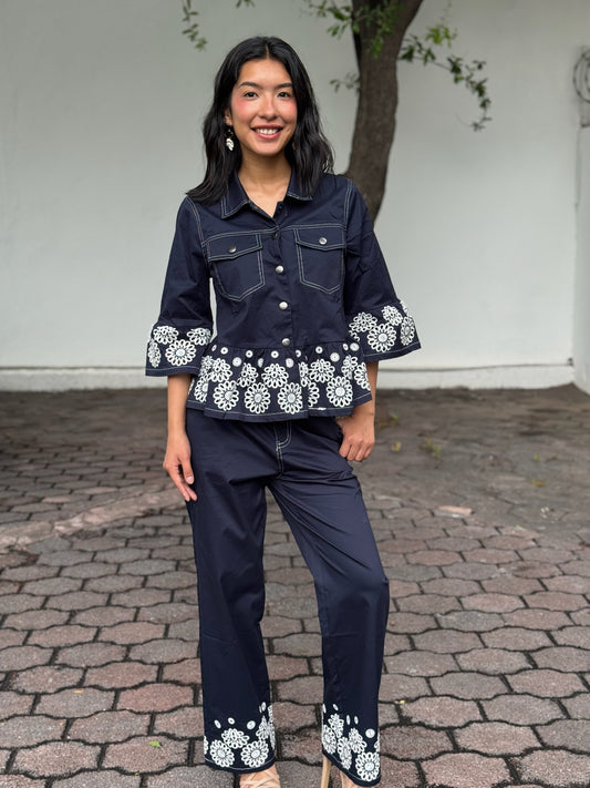 Set jean navy/flowers