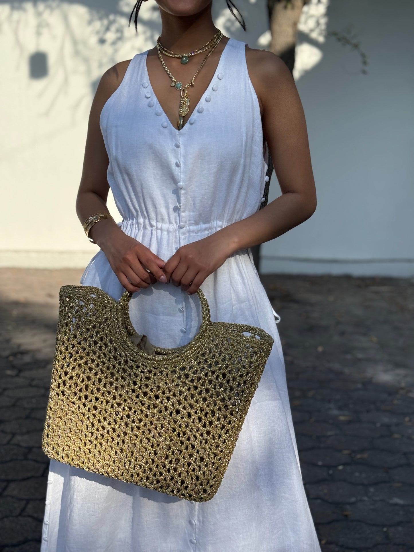 Vestido Lino Botones Blancos