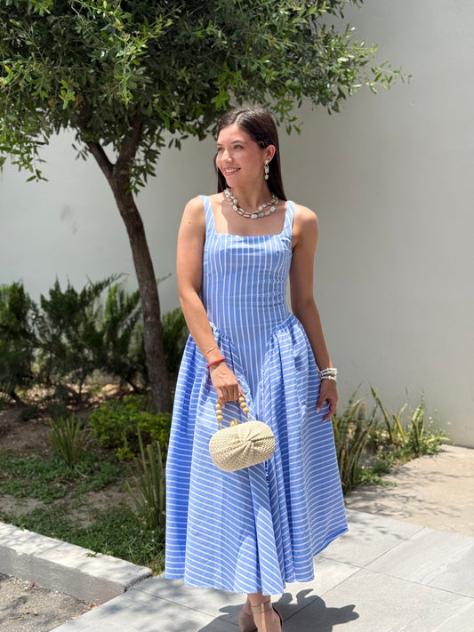 Vestido rayas celeste corte A