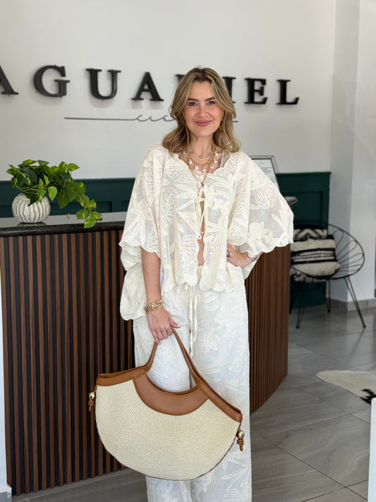 Set beige detalle hojas