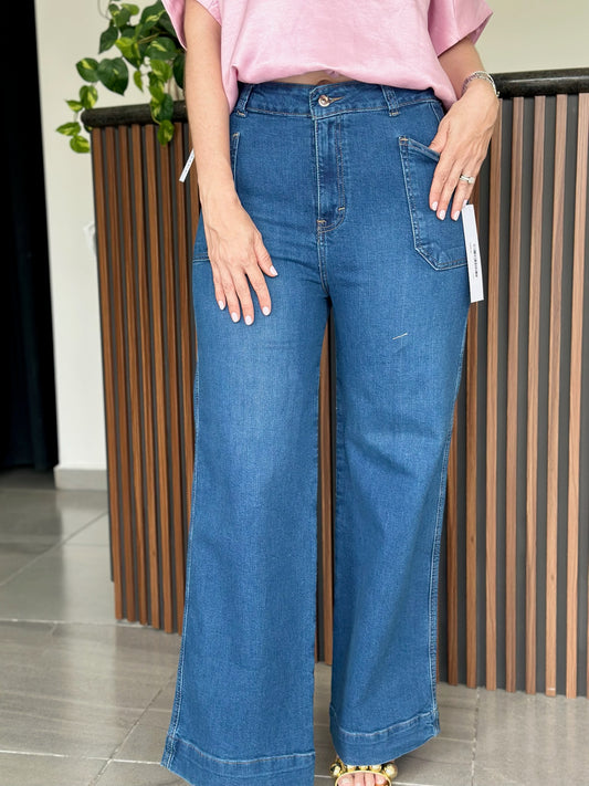 Pantalon bolsas cuadradas mezclilla