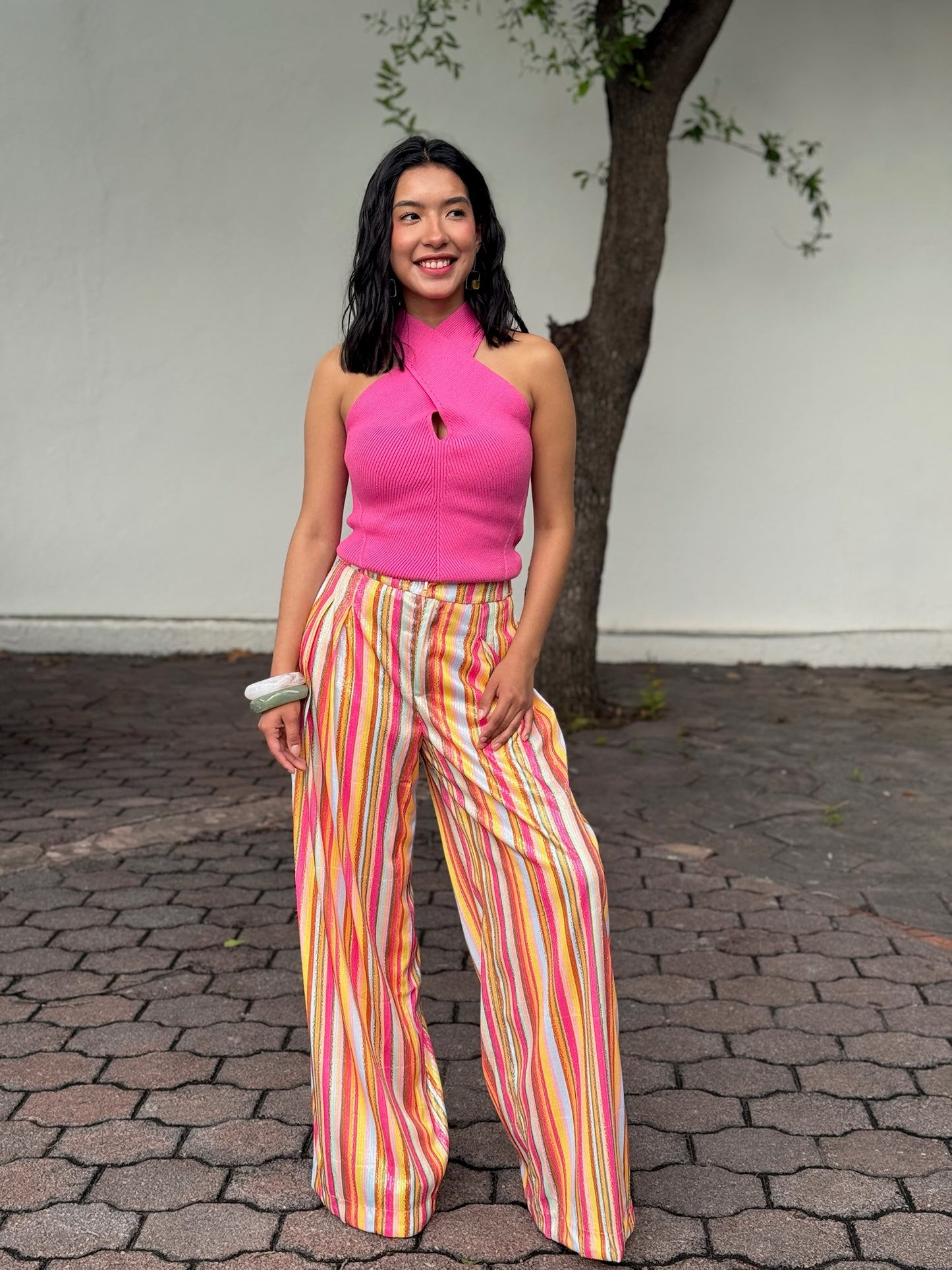 Top cruzado fucsia