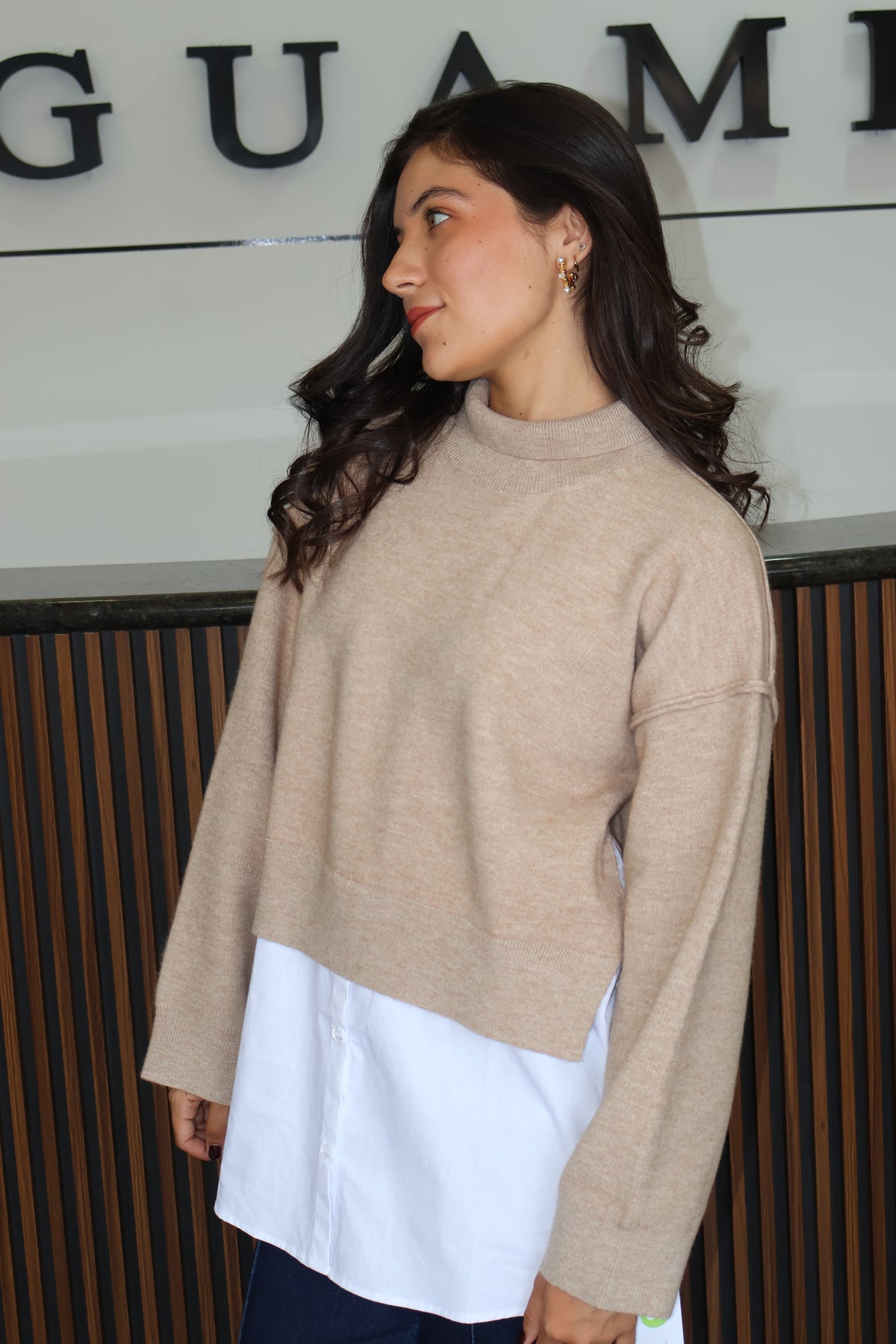 Sueter taupe-white