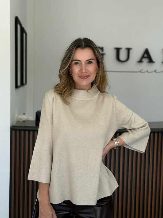 Suéter Cream Gold Metalizado