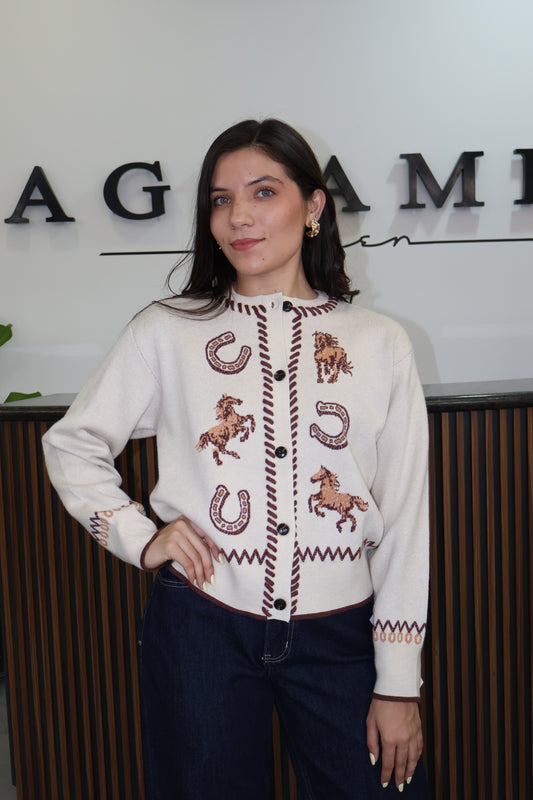 Sueter beige caballos