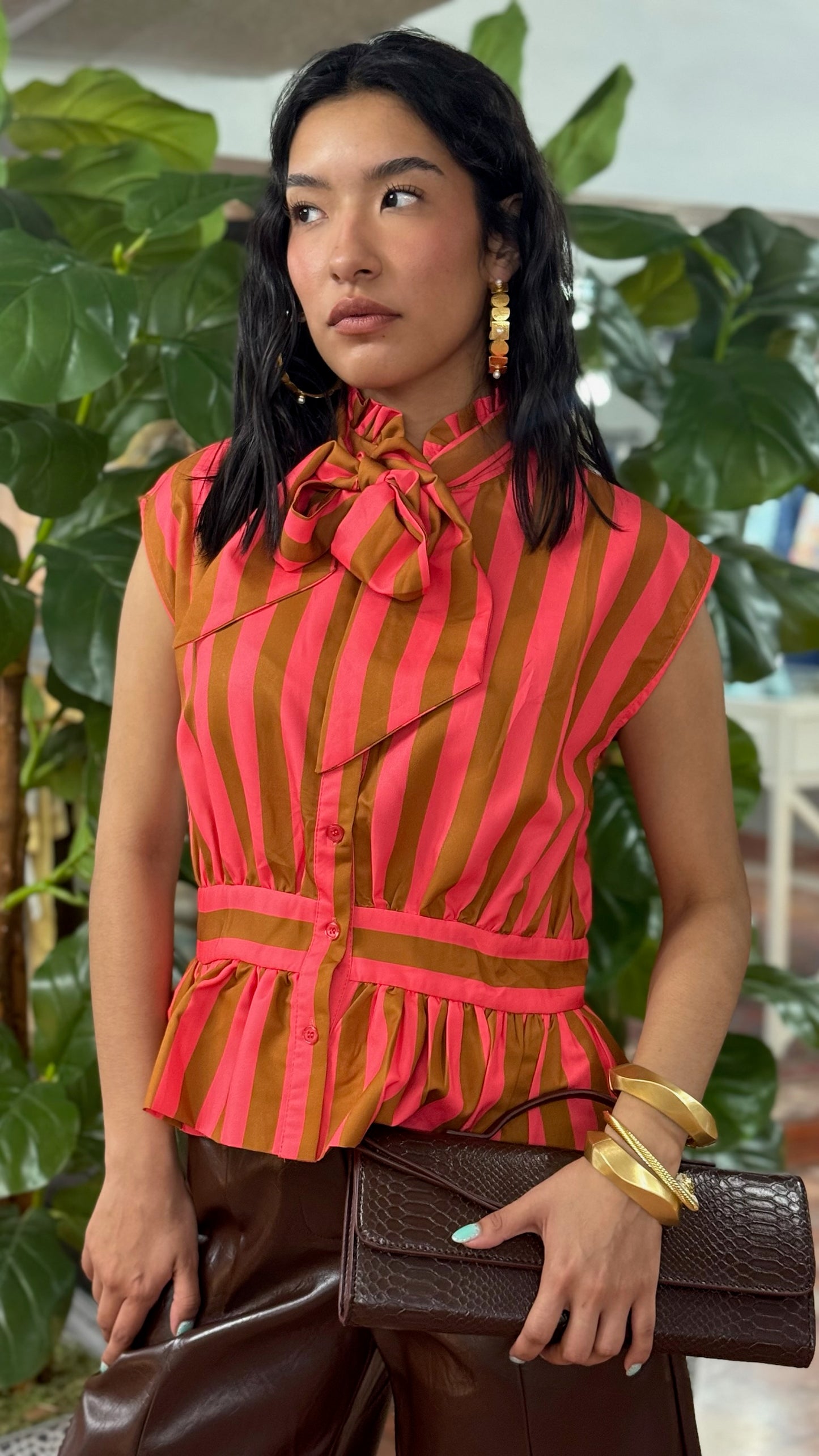 Pink Mocha Stripes Blouse