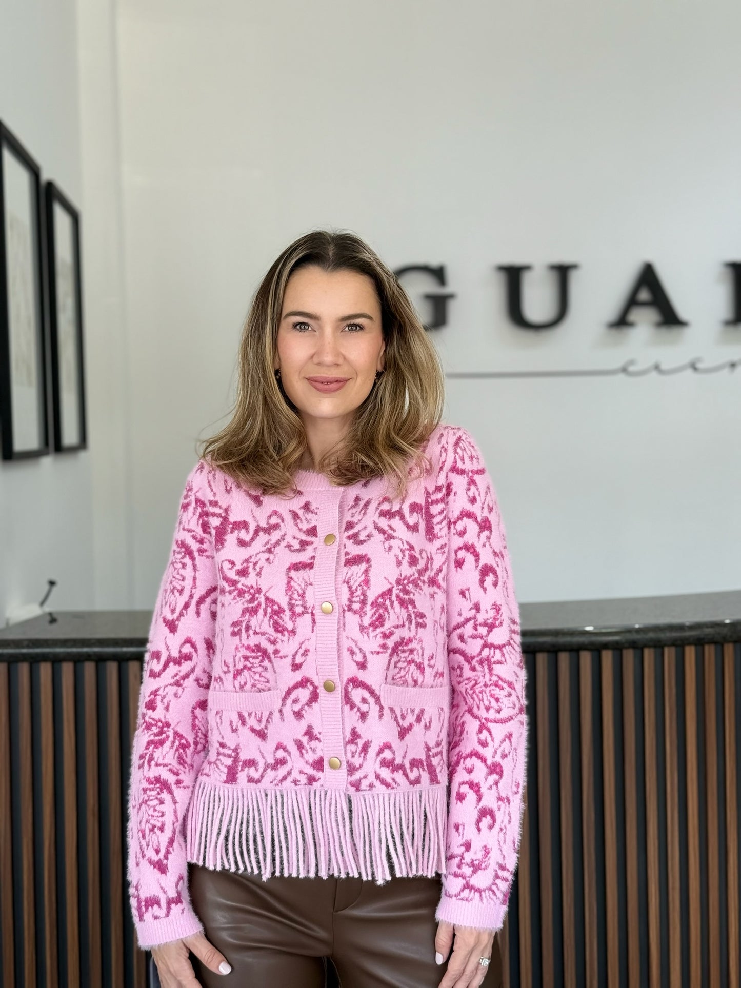 Cardigan pink fringe