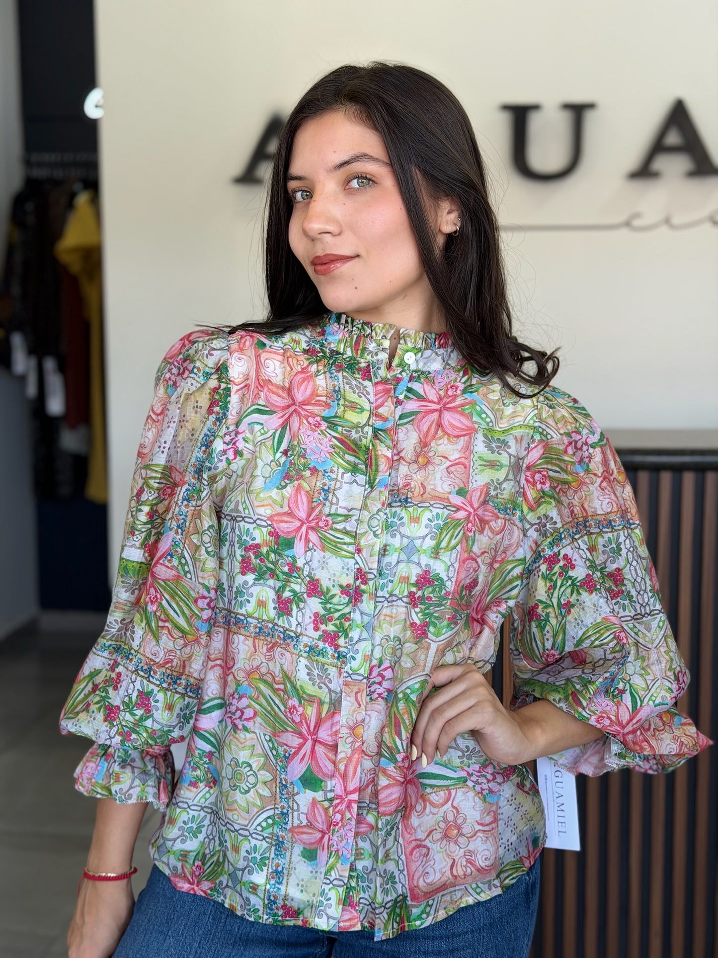 Blusa cream multi floral