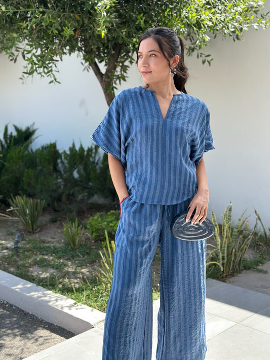 Set indigo rayas
