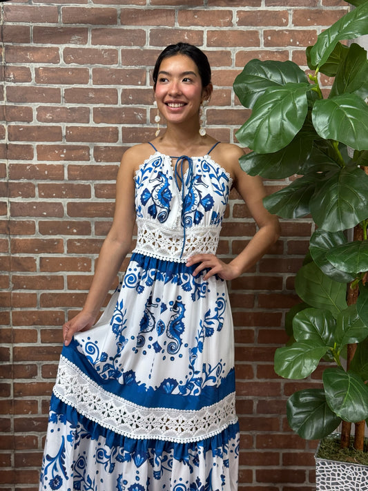 Vestido blanco/azul flores