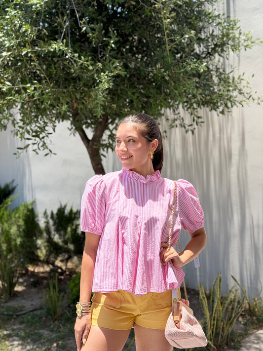 Blusa pink stripe peplum