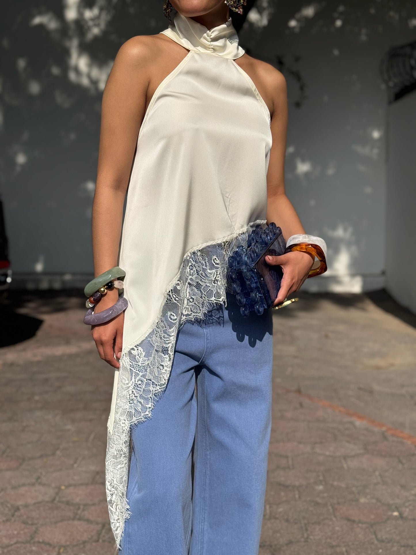 Blusa satin encaje