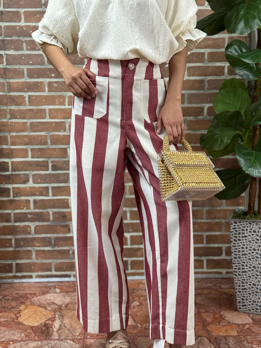 Pantalon rayas vino