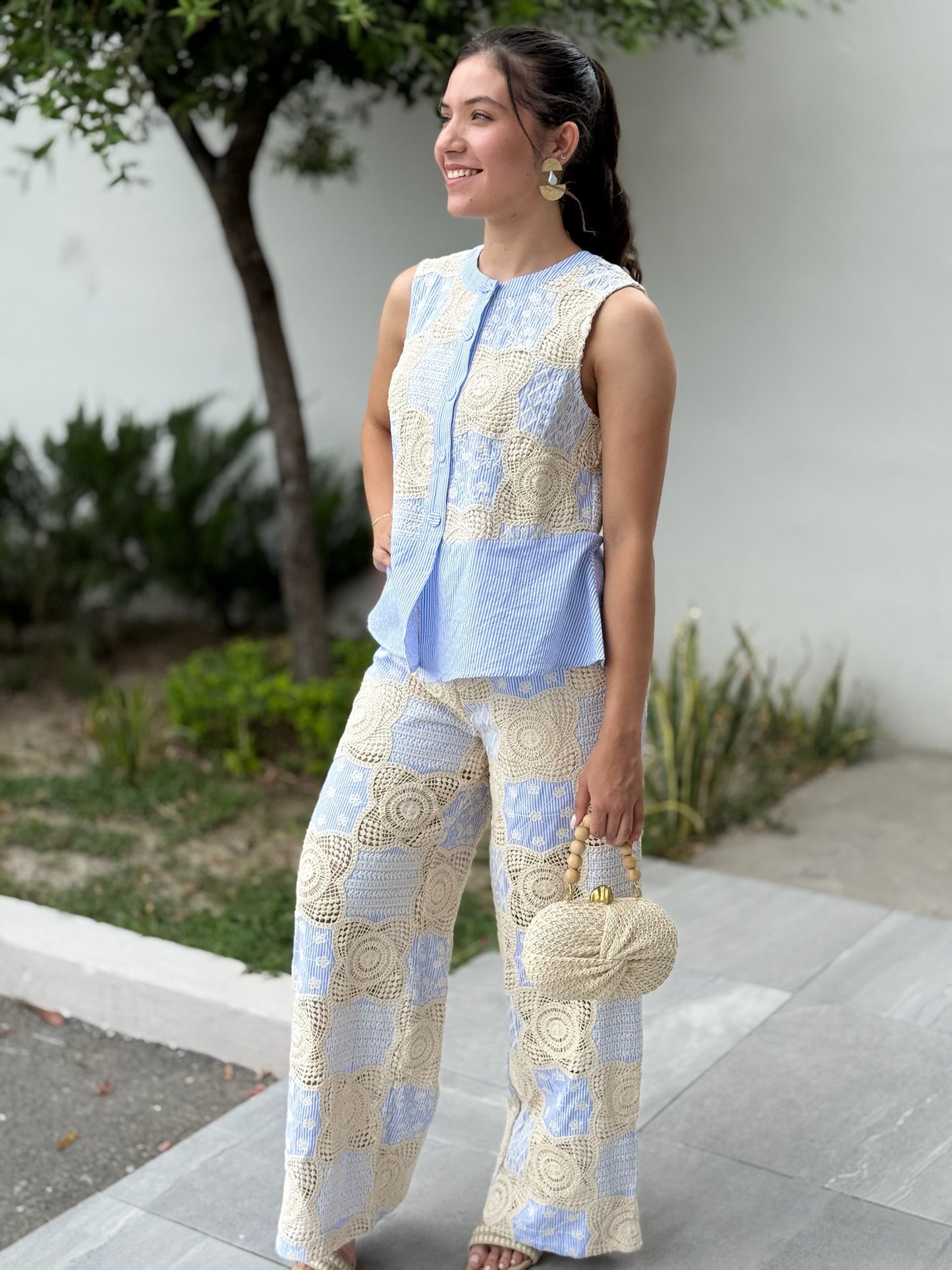 Set cream/blusa stripe