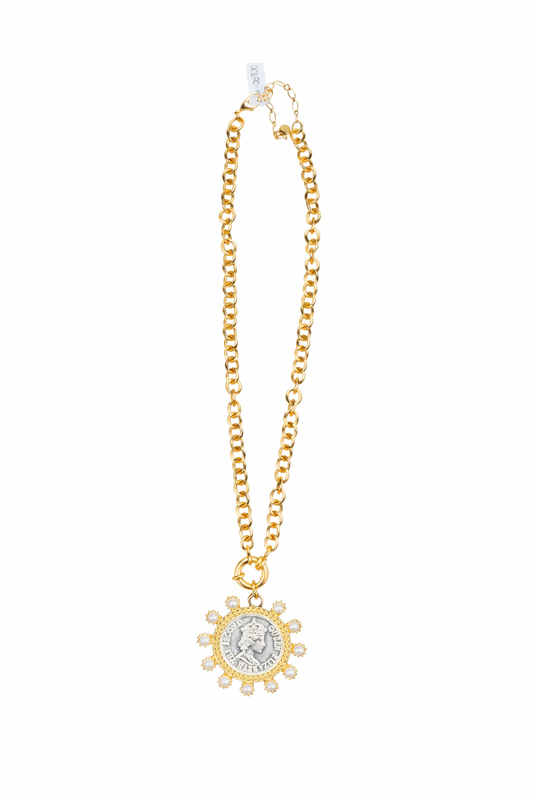 Collar Moneda Reina Perlas