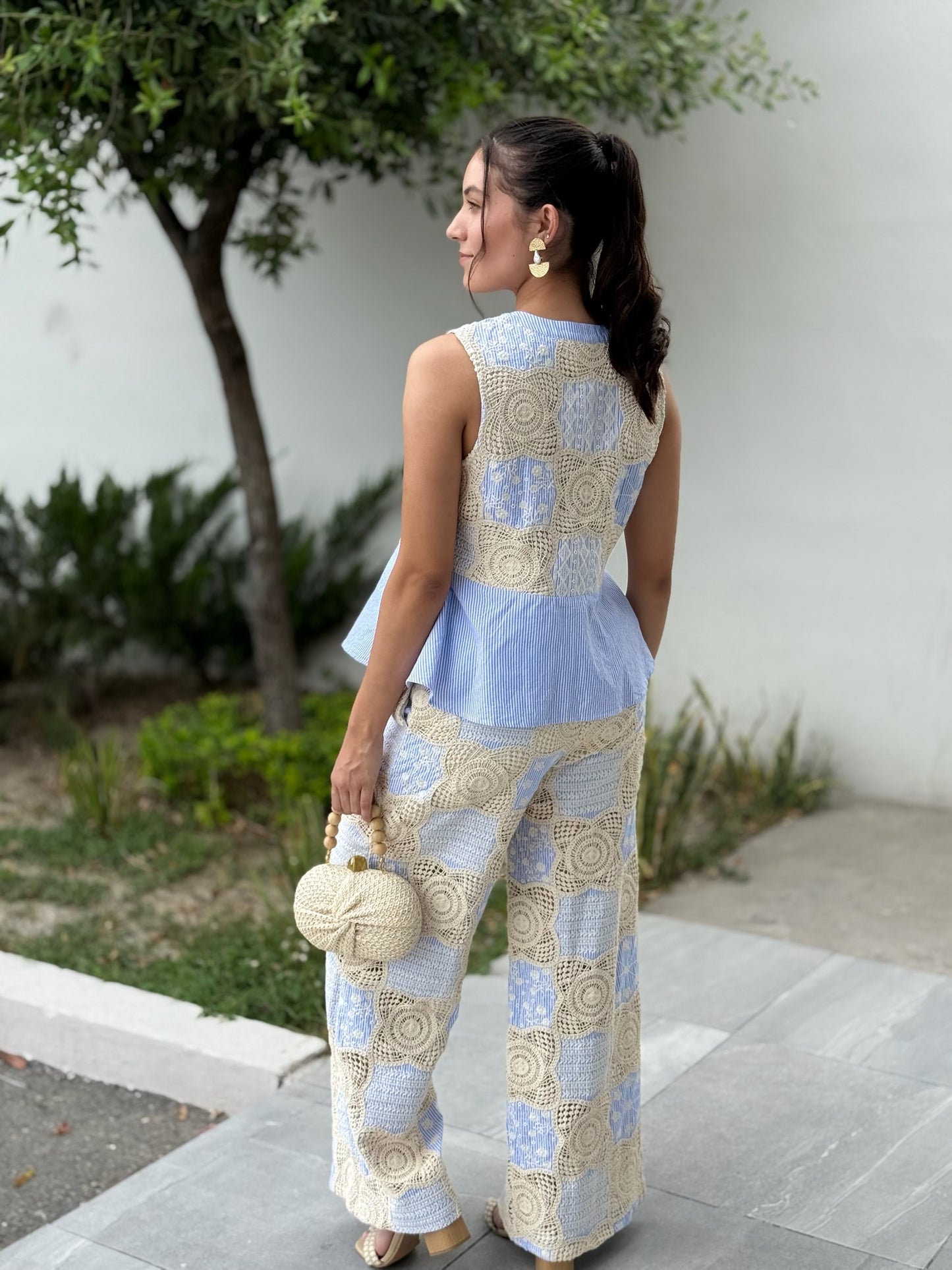 Set cream/blusa stripe