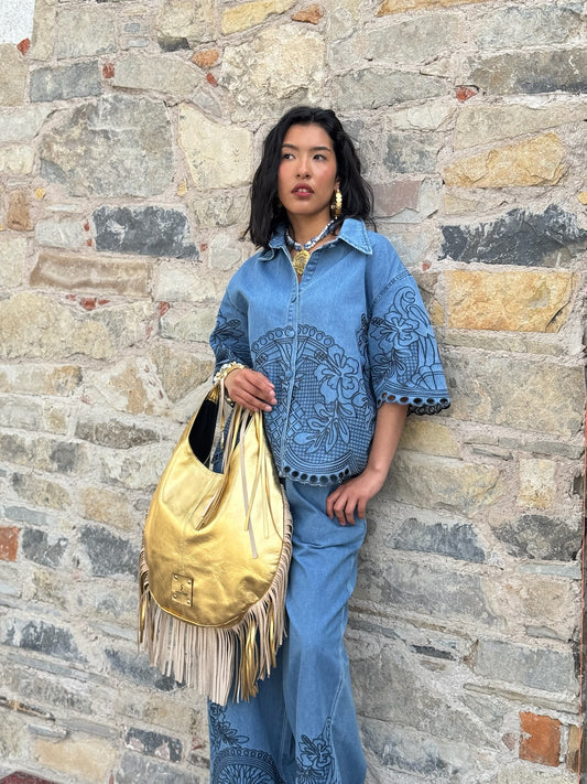 Set Bordado Azul Camisa & Pantalón