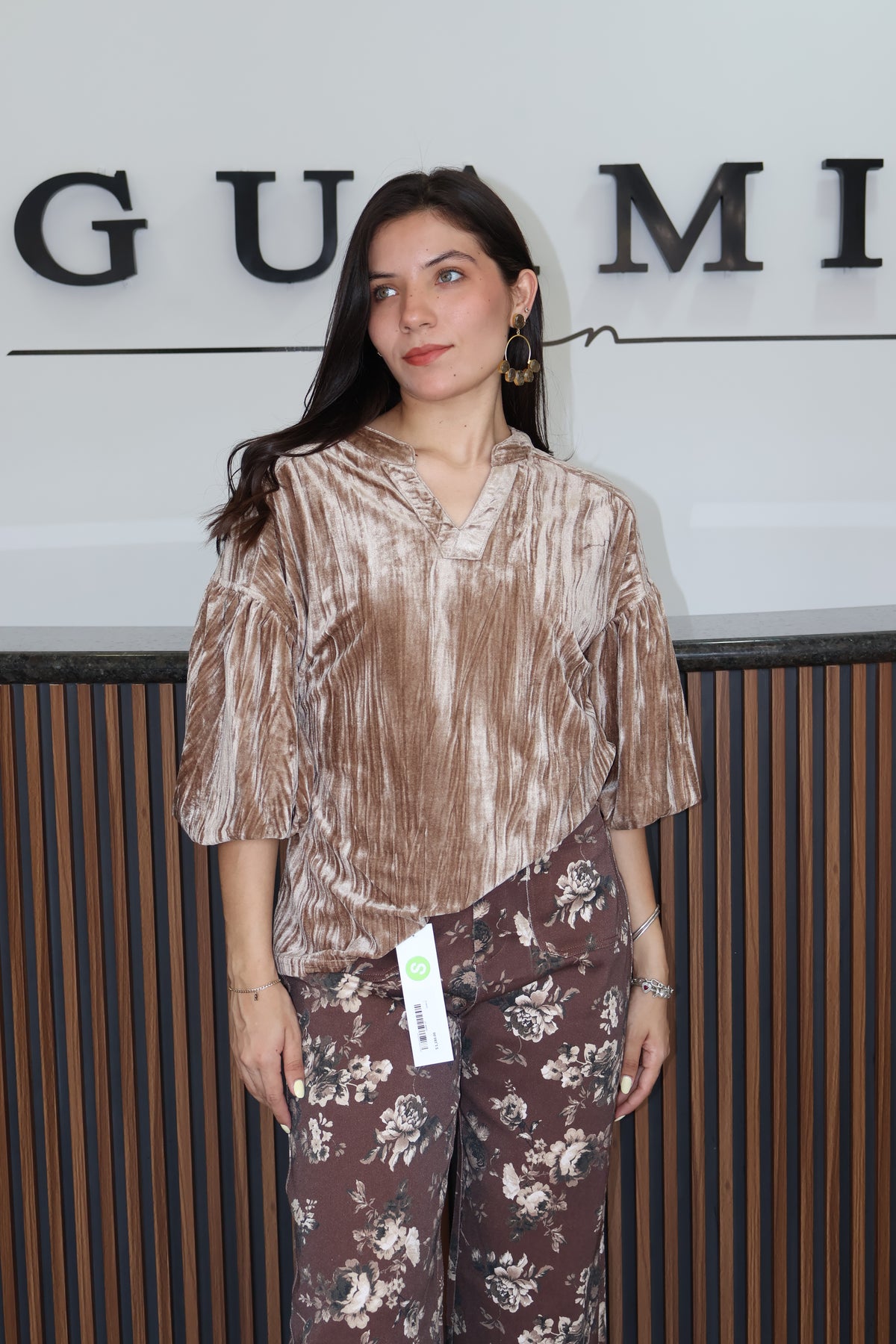 Jeans brown print flores