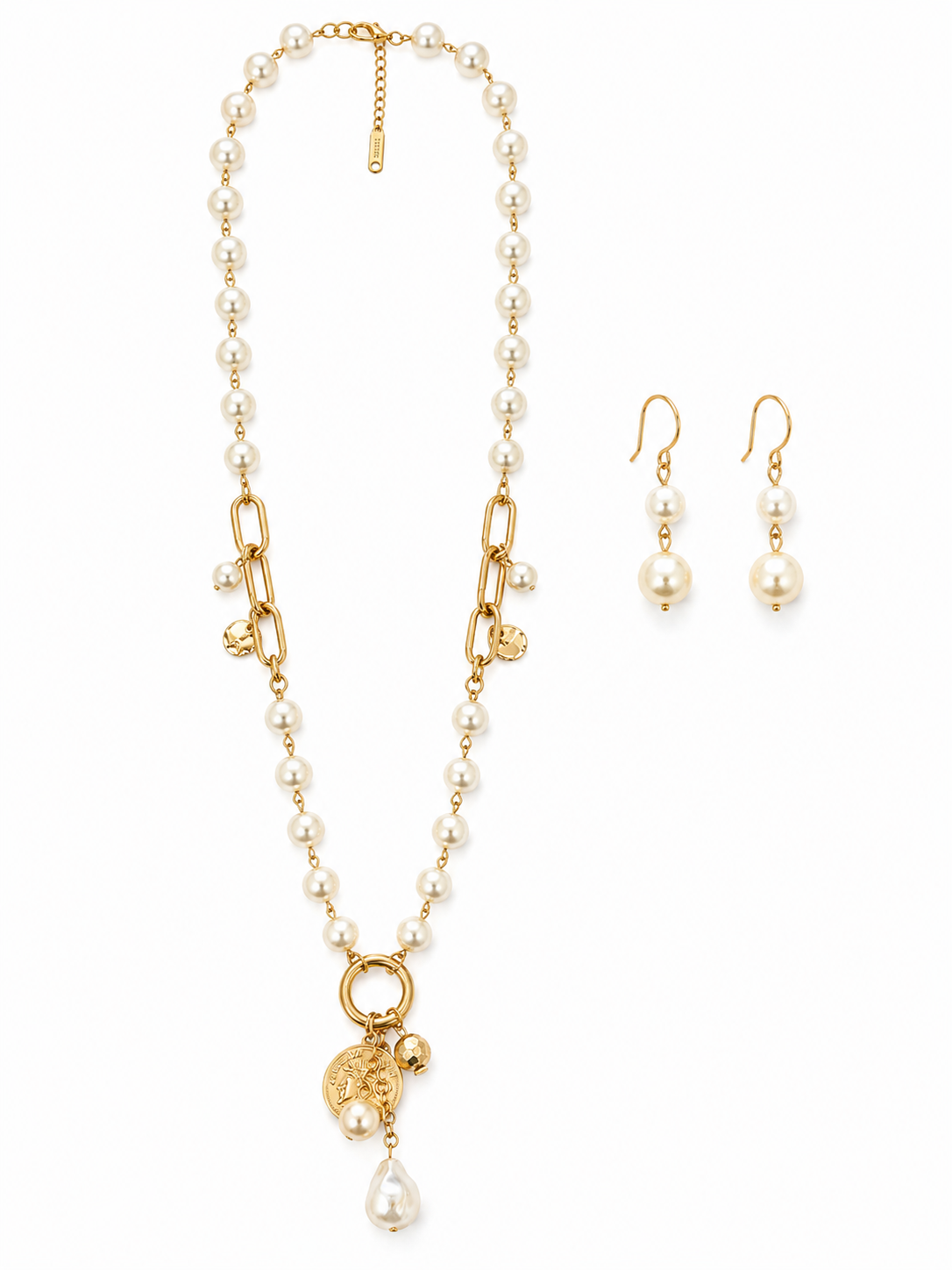 Golden Pearl Charm Necklace