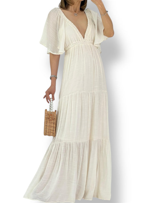 Vestido lino cuello V