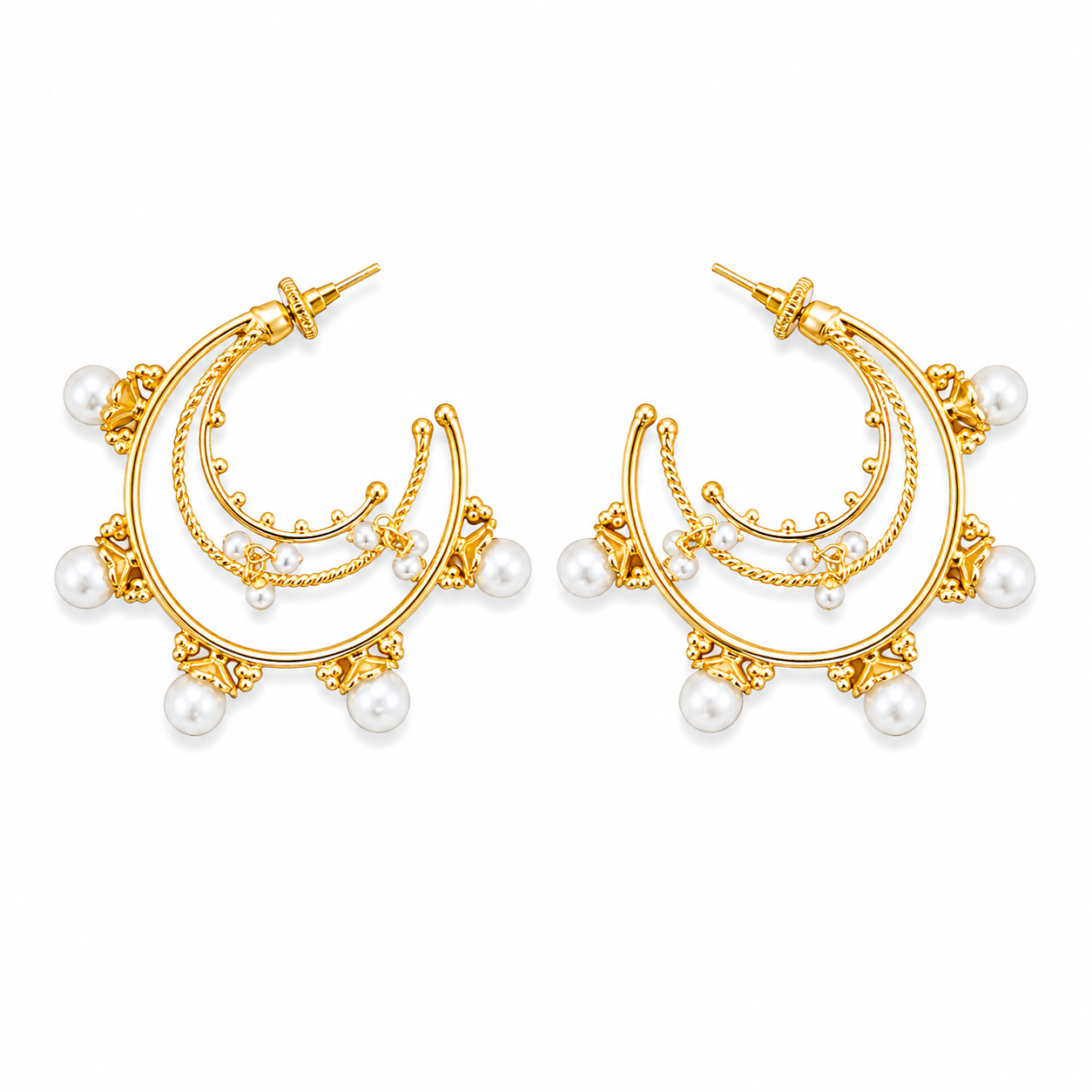 Aretes Double Hoop Pearl
