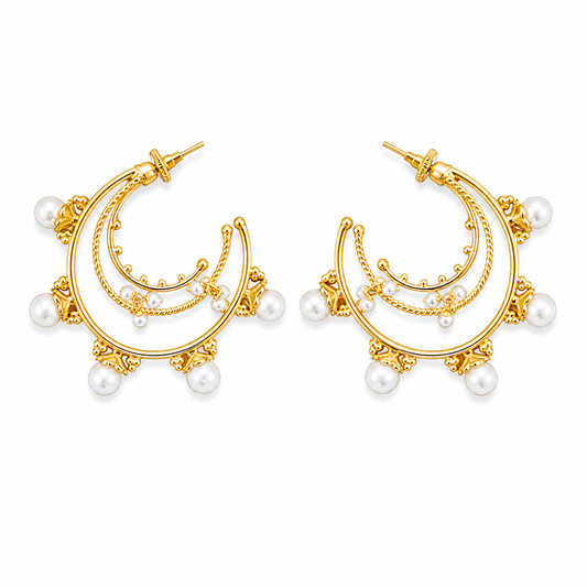 Aretes Double Hoop Pearl