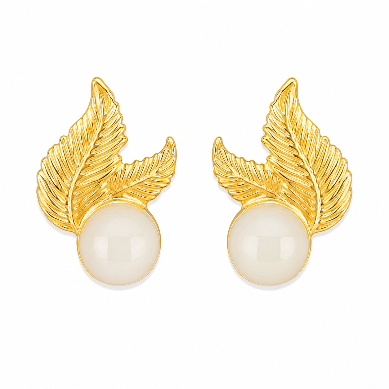Aretes Leaf Pearl Accent