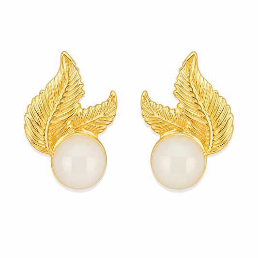 Aretes Leaf Pearl Accent