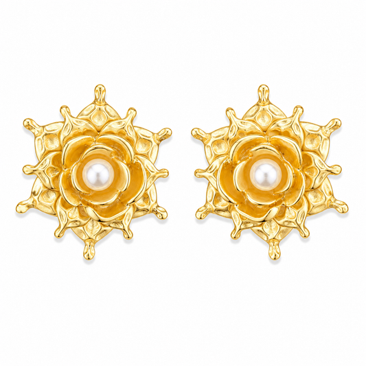 Aretes Textured Floral Pearl