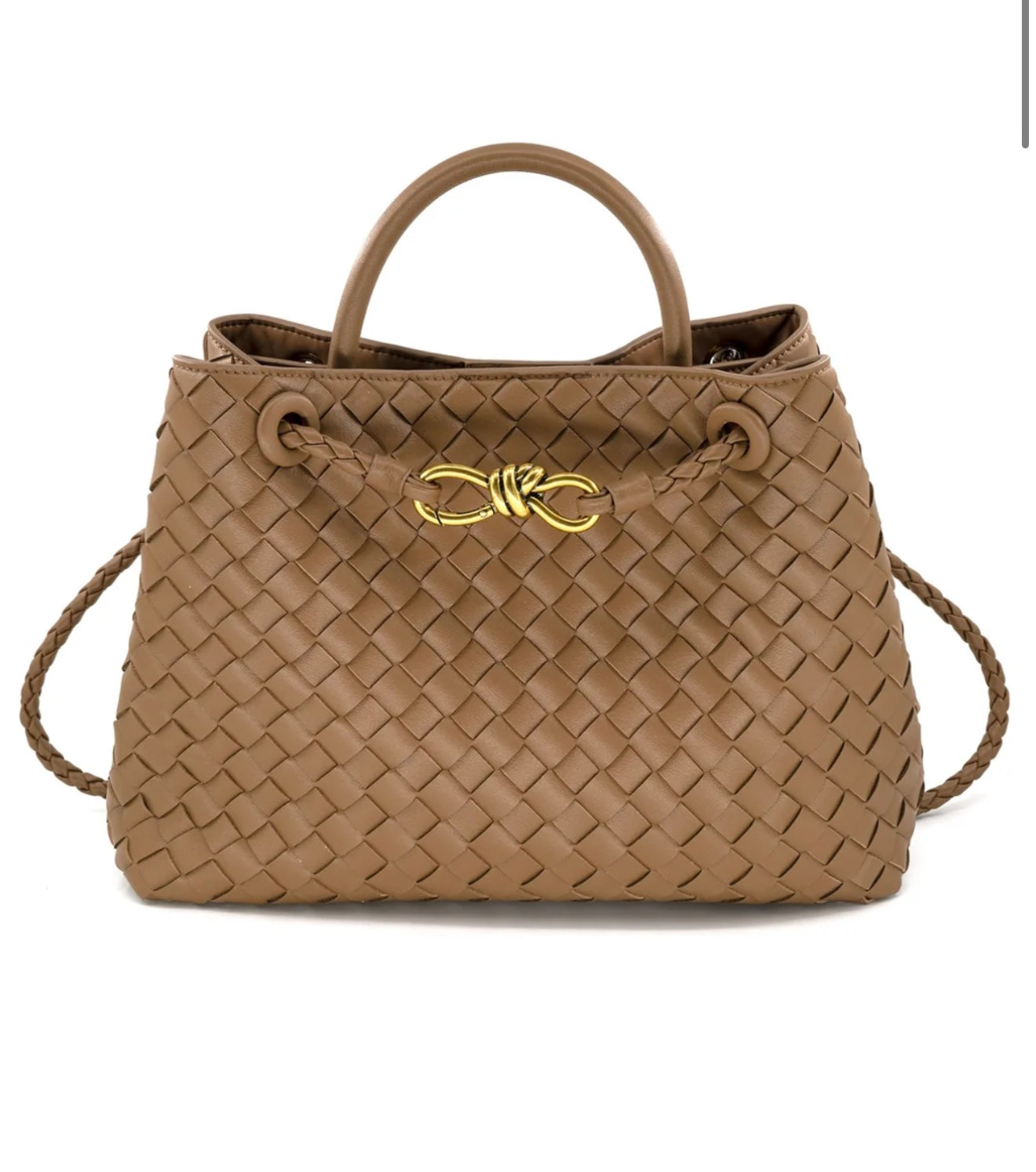 Bolsa grande trenzada con broche dorado